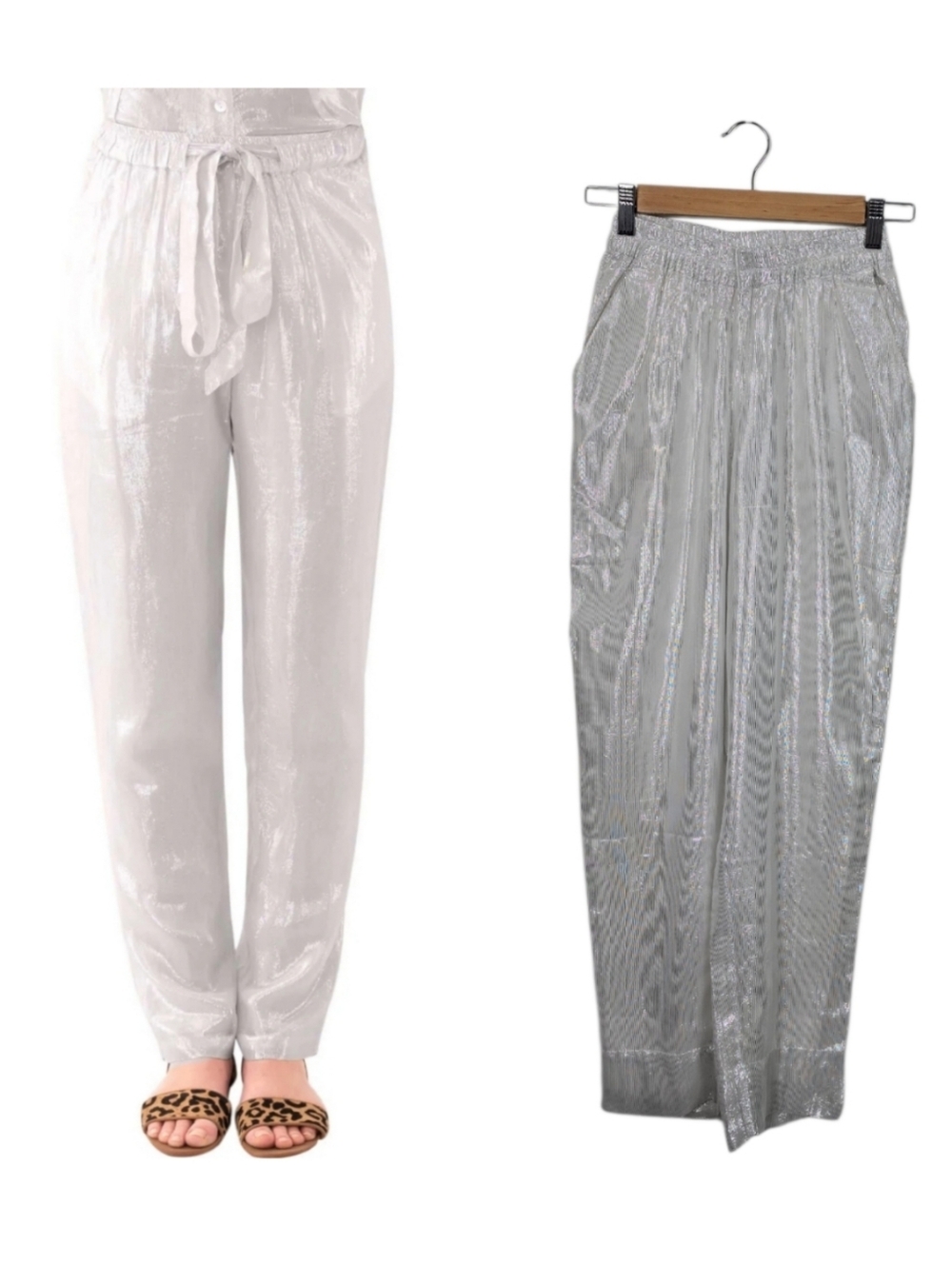 Gretchen Scott Glinda Lurex Metallic Pull On Trouser With No Waist Tie Pearl XS